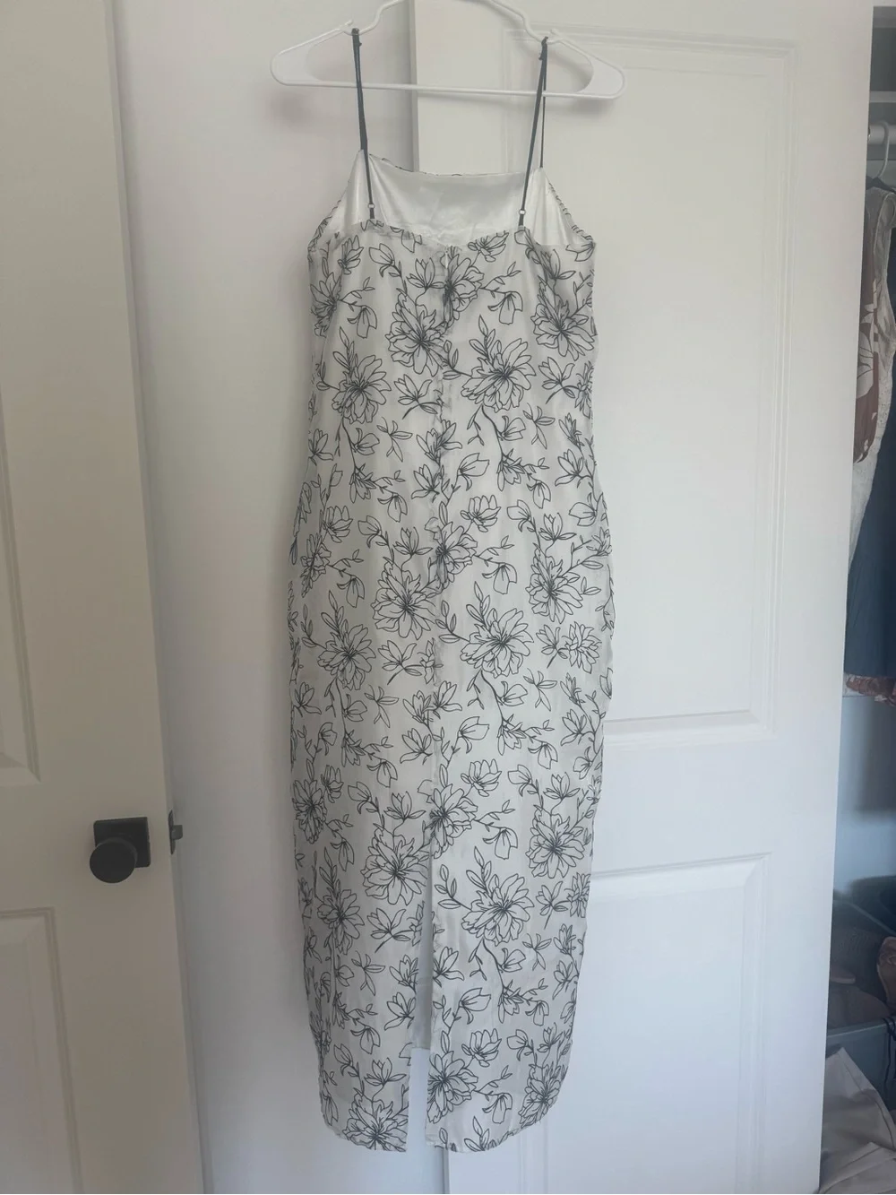 Storia White Midi Slip Skirt with Black Floral Outline